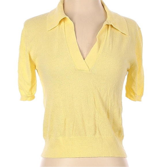 Aritzia Wilfred free lightweight butter yellow crop sweater top S v-neck collar - Picture 8 of 8